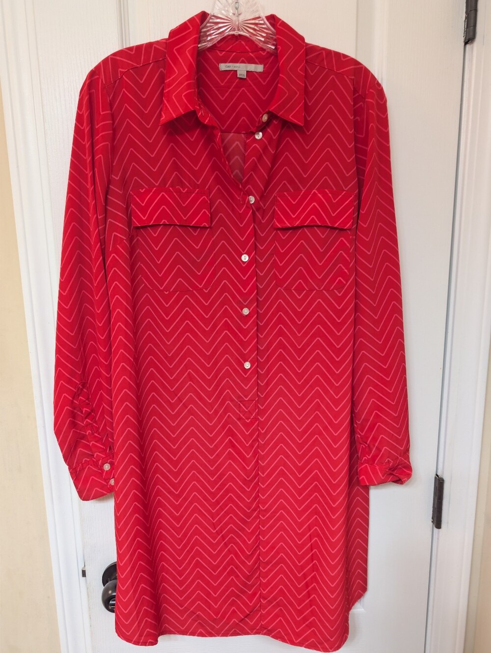 GAP Red Button Down Chevron Shirt Dress